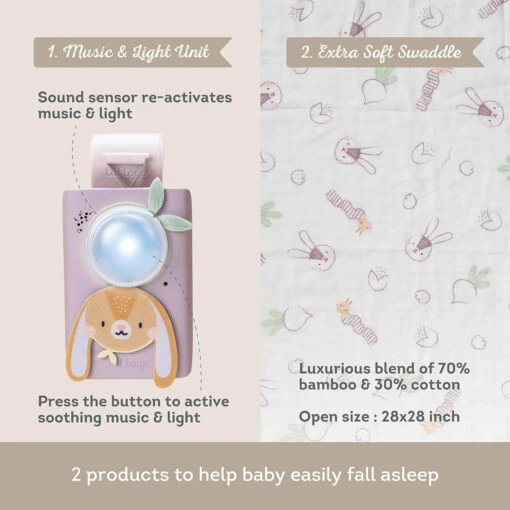 TAF Toys Baby Soothing Sound Machine With Cry Activated Sensor Bunny Soother And Swaddle Set - Image 4