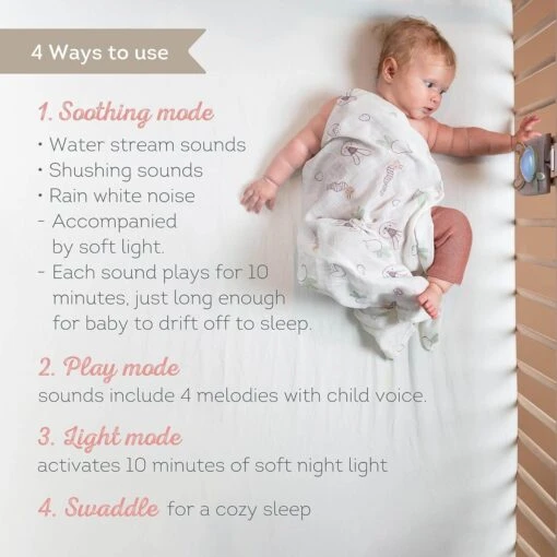 TAF Toys Baby Soothing Sound Machine With Cry Activated Sensor Bunny Soother And Swaddle Set - Image 7