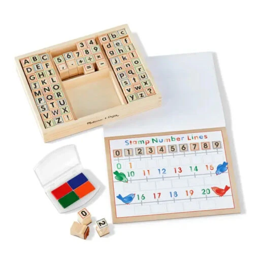 Melissa & Doug Deluxe Wooden Stamp Set ABC 123 - Image 3