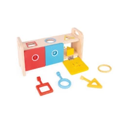 Janod ESSENTIEL - SHAPE SORTER BOX WITH KEYS -Hape Shop essentiel shape sorter box with keys cogs 1