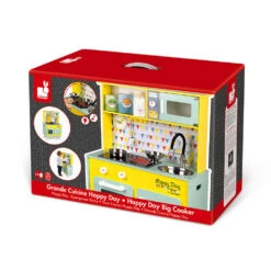 Janod - Big Kids Wooden Kitchen - Happy Day - Pretend Play Toy Kitchen - Age 3 + -Hape Shop happy day big cooker wood 10