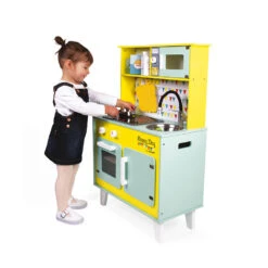 Janod - Big Kids Wooden Kitchen - Happy Day - Pretend Play Toy Kitchen - Age 3 + -Hape Shop happy day big cooker wood 9