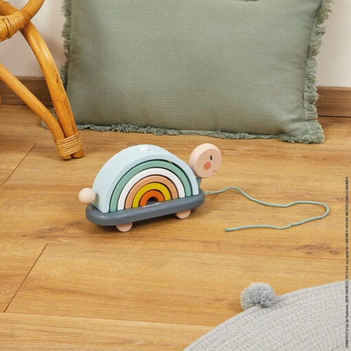 Janod Rainbow Turtle Stacking Arches And Pull Along Toy - Image 2